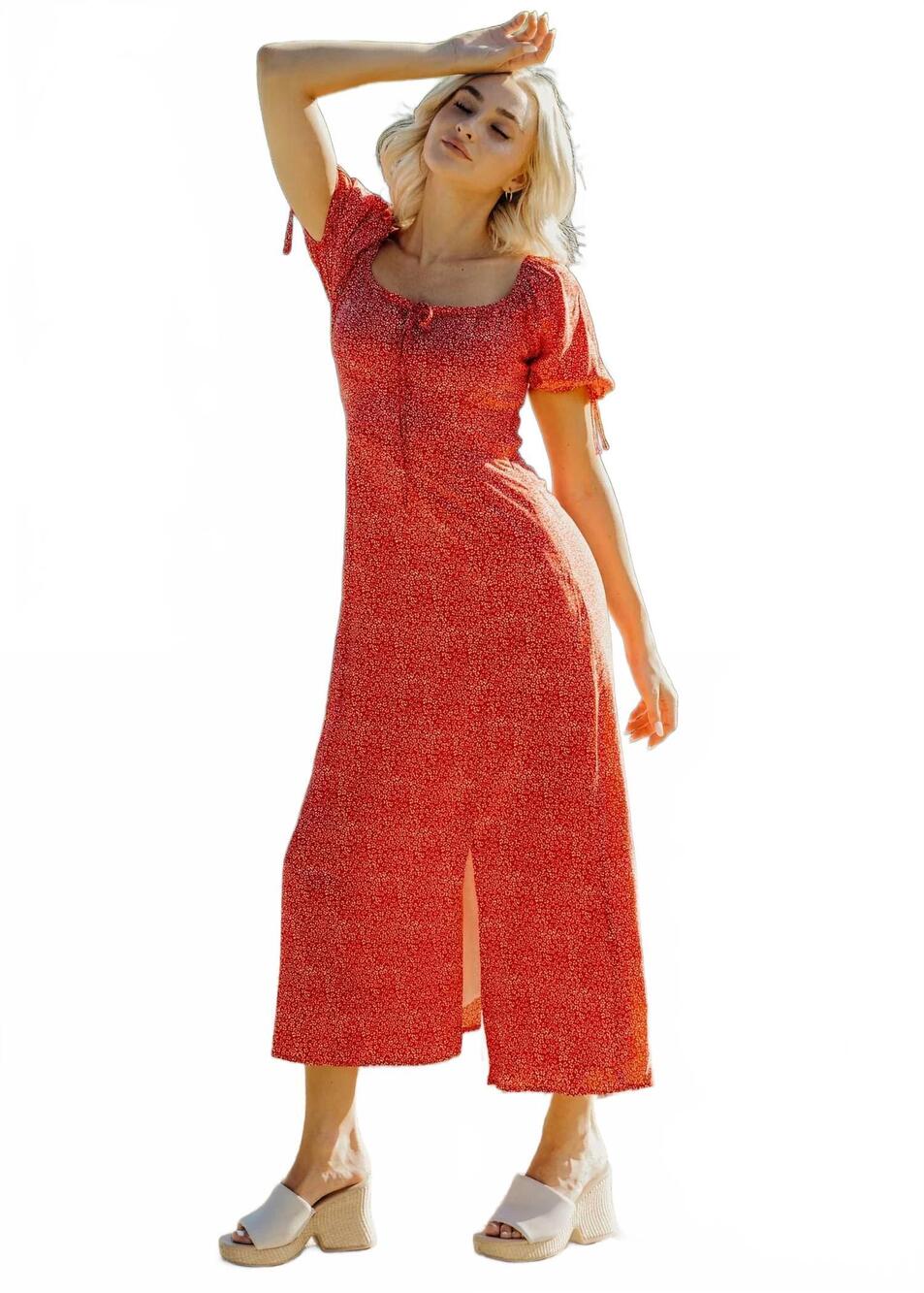 NEW MIKAROSE boho midi dress in red